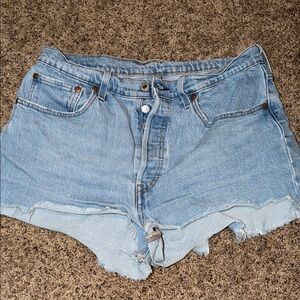 Levi's Light Blue Distressed High-Rise Denim Shorts